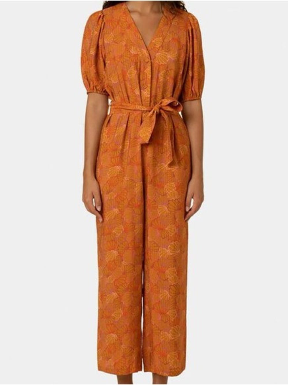 FRNCH Laurine Orange Print Wide-Leg Jumpsuit with Tie Waist